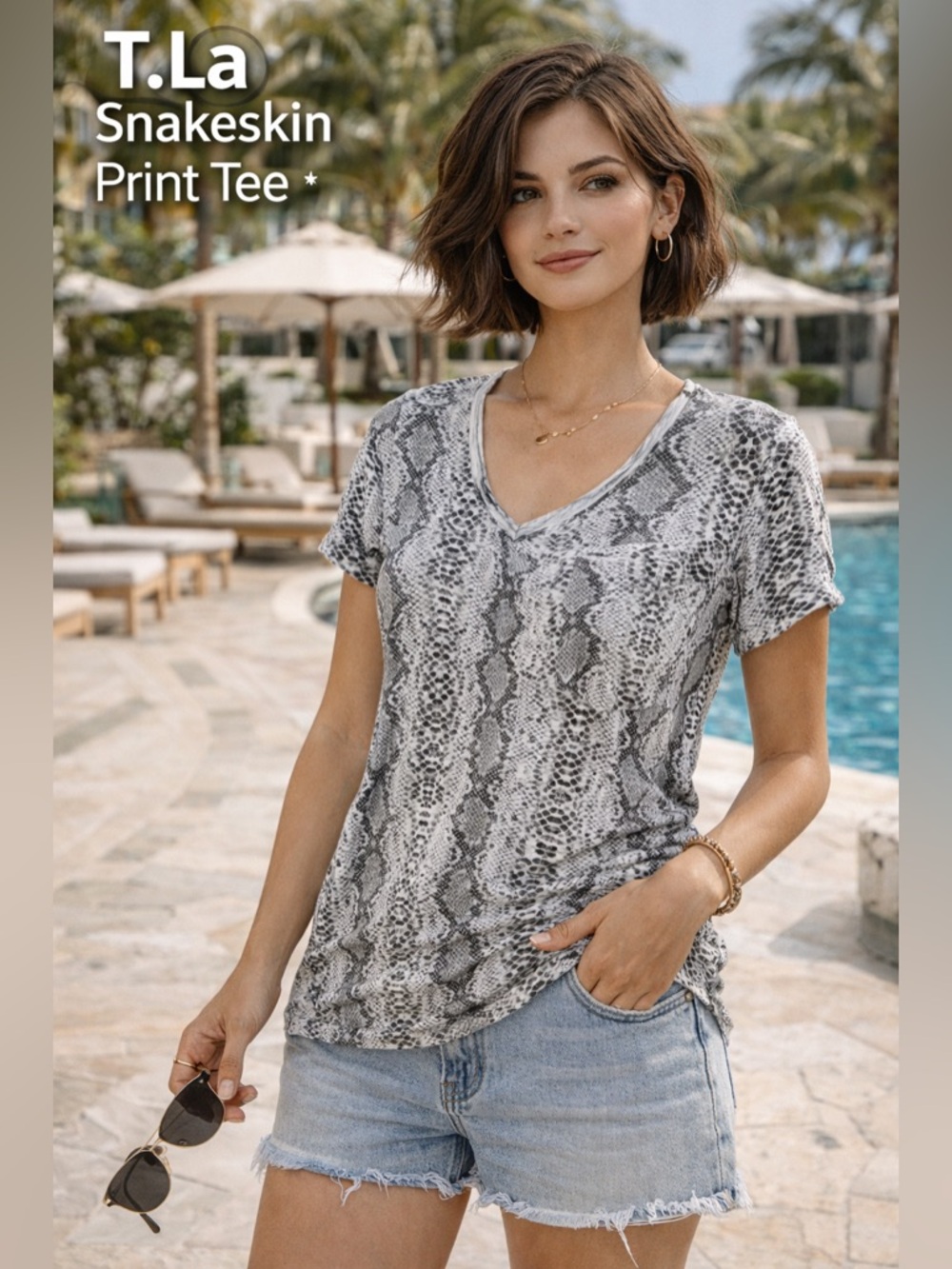 T.La Snakeskin Print Tee XS | Anthropologie Gray Snake Print Top